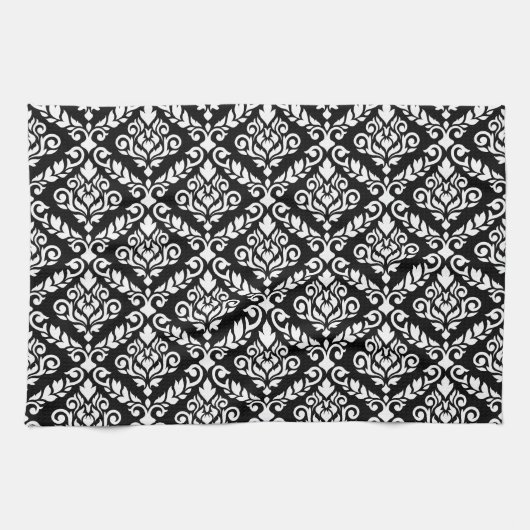 Prima Damask Pattern Wit op Zwart Theedoek (Horizontaal)