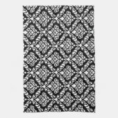 Prima Damask Pattern Wit op Zwart Theedoek (Verticaal)