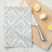 Prima Damast Patroon Blauw op Cream Theedoek (Quarter Fold)