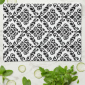 Prima Damast Patroon Zwart op Wit Theedoek (Gevouwen)