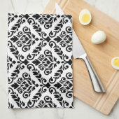 Prima Damast Patroon Zwart op Wit Theedoek (Quarter Fold)