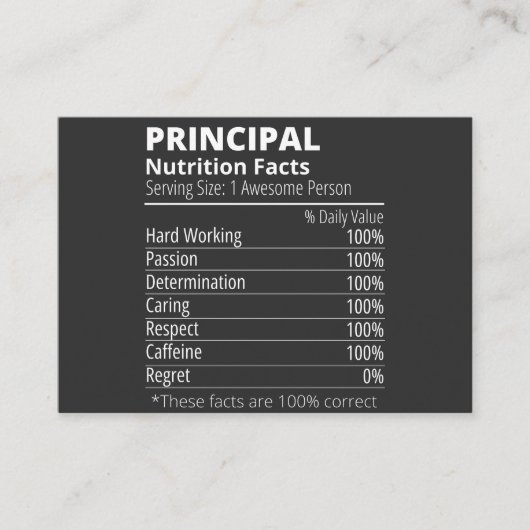 Primair Nutrition Facts Funny Visitekaartje (Voorkant)