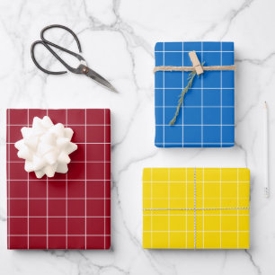 Primair rood blauw en geel met witte ruit inpakpapier vel