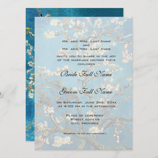 Primaire huwelijksuitnodiging kaart (Voorkant / Achterkant)