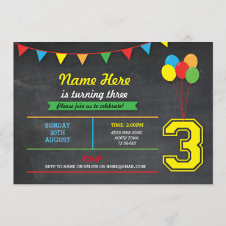 Primaire kleur Birthday Girls Boys 3e 3e uitnodigi Kaart