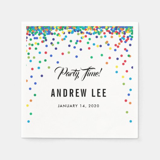 Primaire kleur confetti sprinkles verjaarfeest servet (Voorkant)