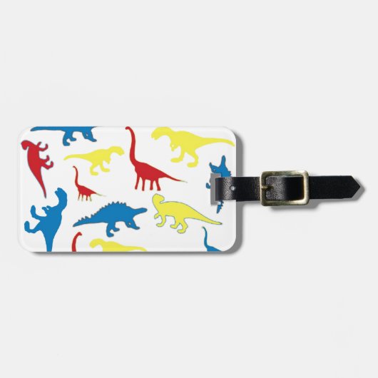 Primaire kleur dinosauruspatroon bagagelabel (Voorkant horizontaal)