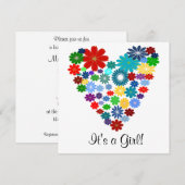 Primaire kleur Floral Heart Baby shower Uitnodigin Kaart (Voorkant / Achterkant)