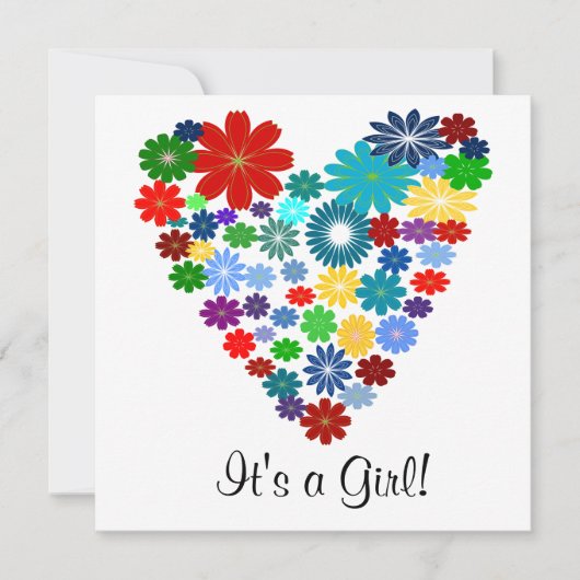 Primaire kleur Floral Heart Baby shower Uitnodigin Kaart (Voorkant)