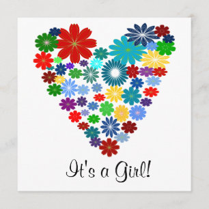 Primaire kleur Floral Heart Baby shower Uitnodigin Kaart