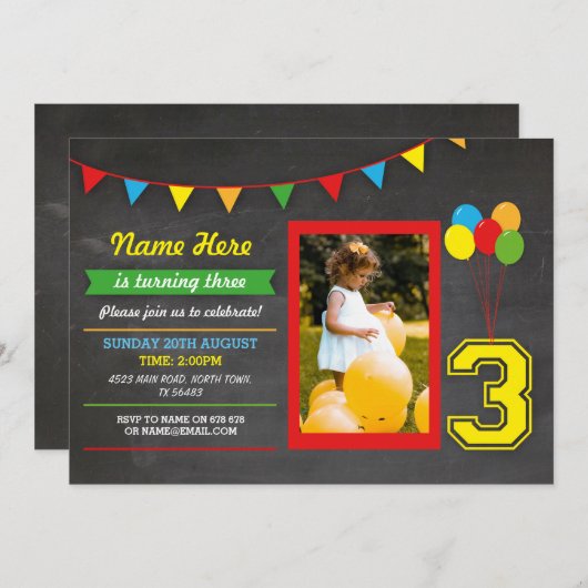 Primaire Kleur Verjaardag Meisjes Jongens 3e Drie  Kaart (Voorkant / Achterkant)