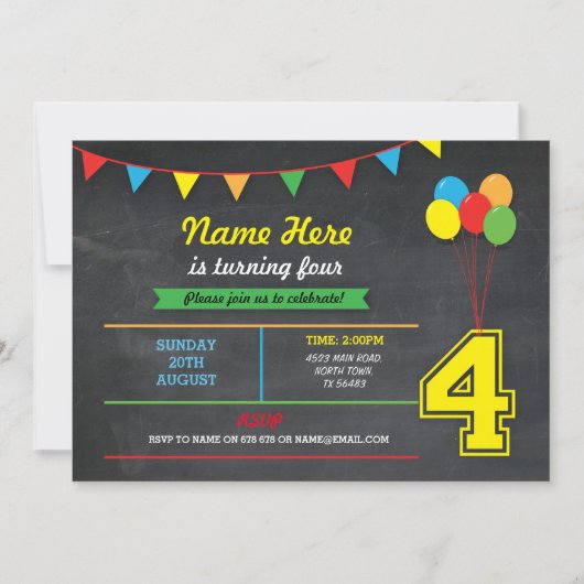 Primaire kleur Verjaardag Meisjes Jongens 4e Vier  Kaart (Voorkant)