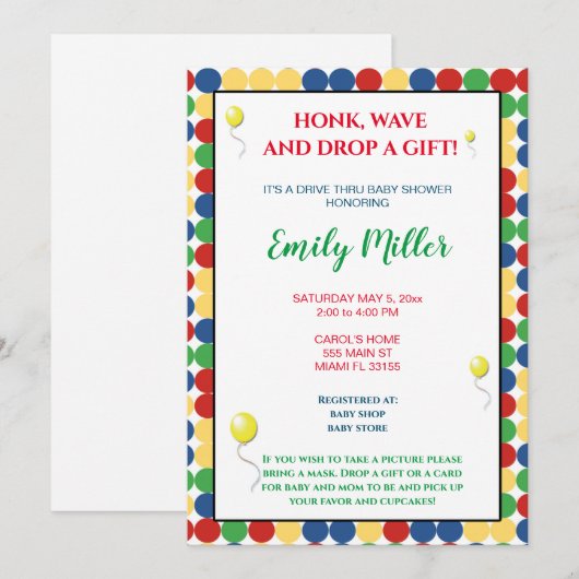 Primaire kleuren baby shower uitnodiging (Voorkant / Achterkant)