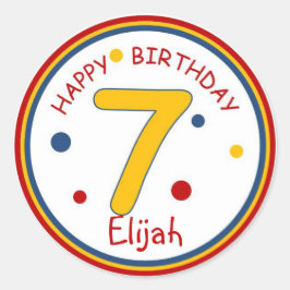 Primaire Kleuren Gelukkige Verjaardag Nummer 7 Ronde Sticker