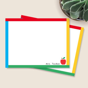 Primaire Kleuren Rand & Onderwijzer Appel Schattig Notitiekaartje