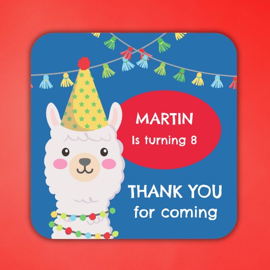 PRIMAIRE KLEUREN SCHATTIGEE LLAMA SQUARE STICKER