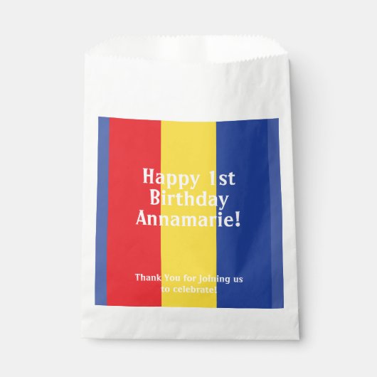 Primaire kleuren verjaardagsfeest bedankzakje (Voorkant)