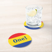 Primaire kleuren verjaardagsfeest ronde kartonnen onderzetter (Insitu)