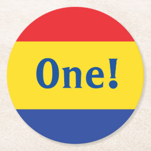 Primaire kleuren verjaardagsfeest ronde kartonnen onderzetter