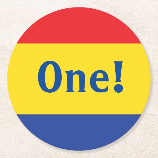 Primaire kleuren verjaardagsfeest ronde kartonnen onderzetter (Voorkant)