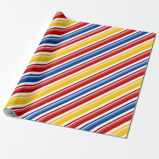 Primaire Kleuren Witte Snoep Riet Stripe Vakantie Cadeaupapier (Uitgerold)