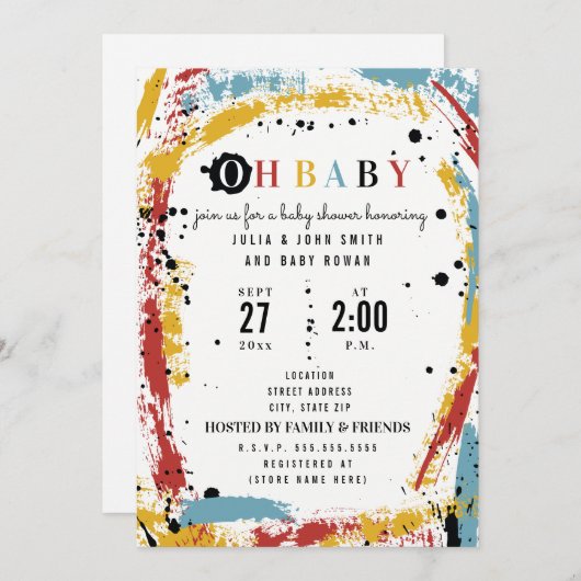 Primaire penseelstreek Abstract Unisex OH-Baby sho Kaart (Voorkant / Achterkant)