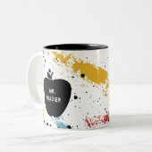 Primaire penseelstreken Abstracte kunstleraar Appl Tweekleurige Koffiemok (Voorkant links)