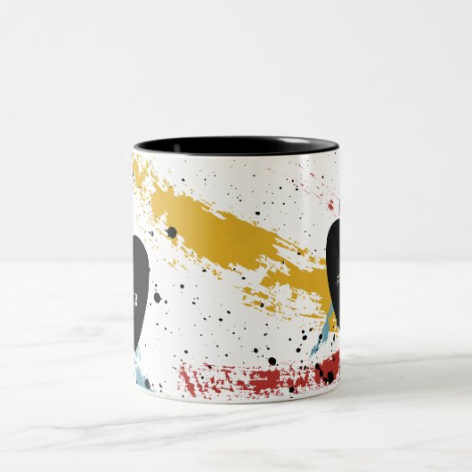 Primaire penseelstreken Abstracte kunstleraar Appl Tweekleurige Koffiemok (Center)