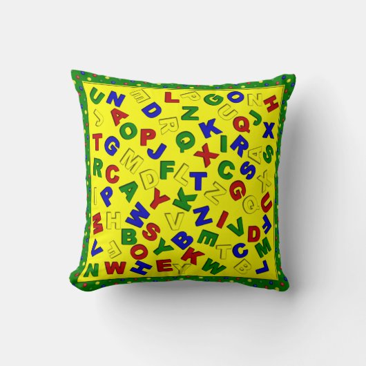 Primaire Polka Dots Alphabet-Green-Sq Pillow Kussen (Voorkant)
