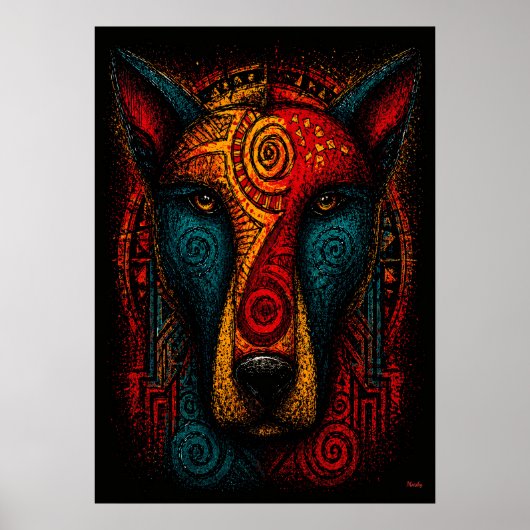 Primal Dog Totem Abstracte Kunst – Expressionistis Poster (Voorkant)