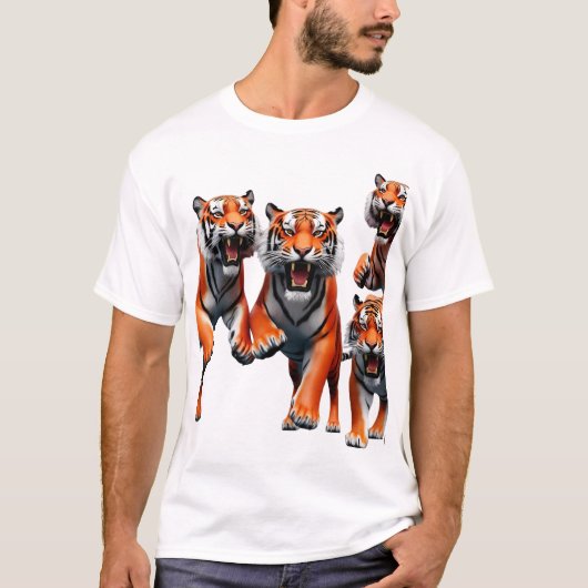 Primal Leap: Drie Energetische Tijgers T-shirt (Voorkant)