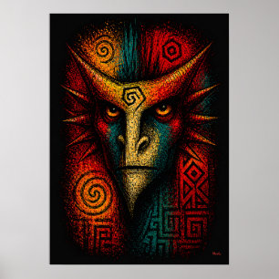 Primal Spirit Mask Abstracte Kunst – Expressionism Poster