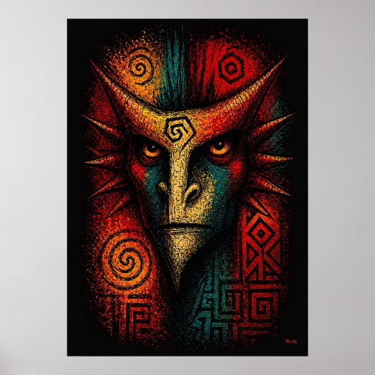 Primal Spirit Mask Abstracte Kunst – Expressionism Poster (Voorkant)