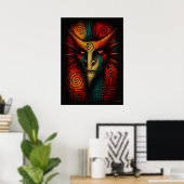 Primal Spirit Mask Abstracte Kunst – Expressionism Poster (Thuiskantoor)