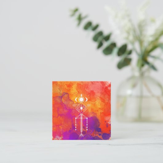 *~* Primal Tribal Oranje Reiki Aztec Shaman Vierkante Visitekaartje (Staand voorkant)