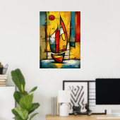 Primal Voyage — Abstract Expressionist Sailboat Poster (Thuiskantoor)