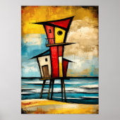 Primal Watch — Abstract Expressionist Beach Tower Poster (Voorkant)