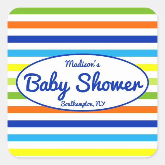 Primary Blue Modern Summer Stripes Baby shower Vierkante Sticker (Voorkant)