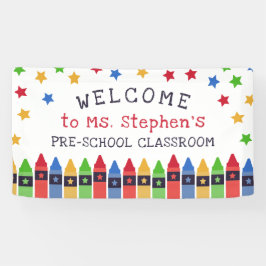 Primary Crayons Sterren Welkom Leraar's Classroom Spandoek