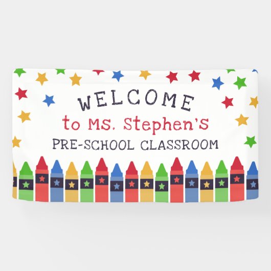 Primary Crayons Sterren Welkom Leraar's Classroom Spandoek (Horizontaal)