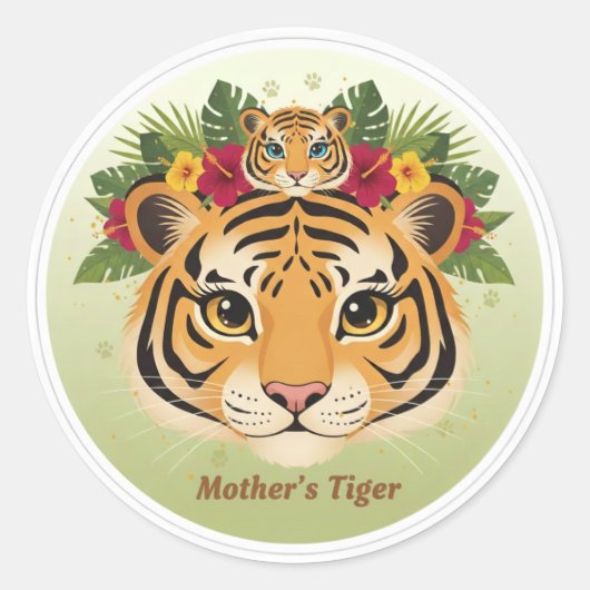 Primary: Cute Mother Tiger and Cub Sticker - Maa b (Voorkant)