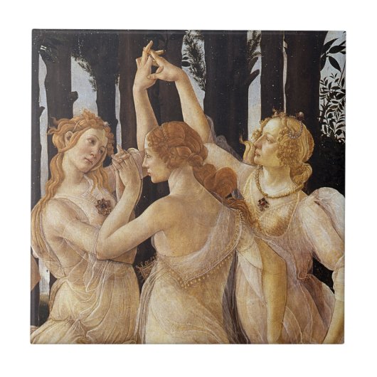 Primavera, De Drie Gratiën door Sandro Botticelli Tegeltje (Voorkant)