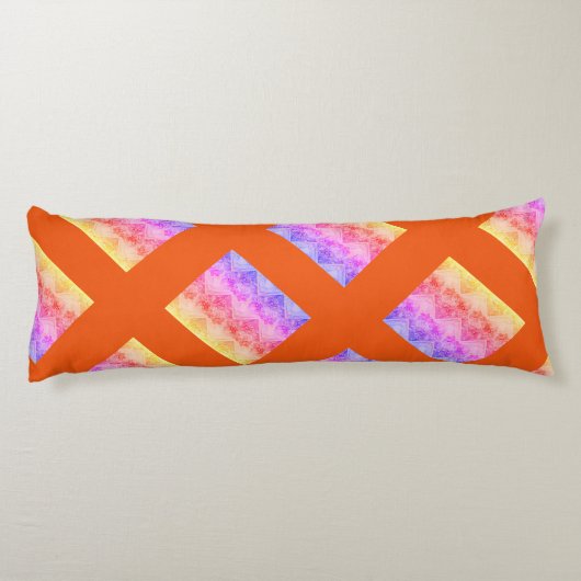 Primavera kleurig geel oranje roze patroon lichaamskussen (Achterkant)