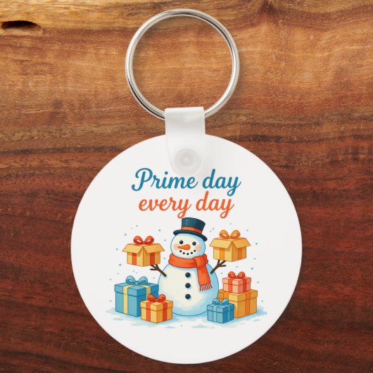 Prime Day Elke dag, Sneeuwman met cadeaus Vakantie Sleutelhanger (Voorkant)