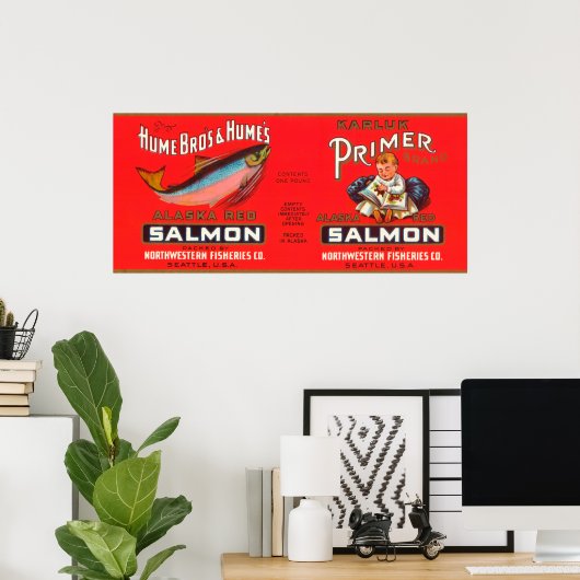 Primer Brand Salmon Label- Seattle, WA Poster (Thuiskantoor)