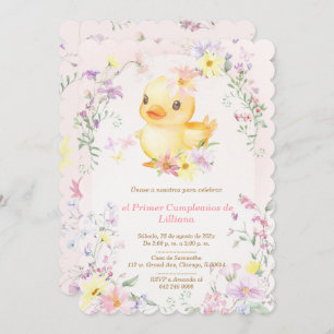 Primer Cumpleaños Pato de Goma Rosa para Niña Kaart