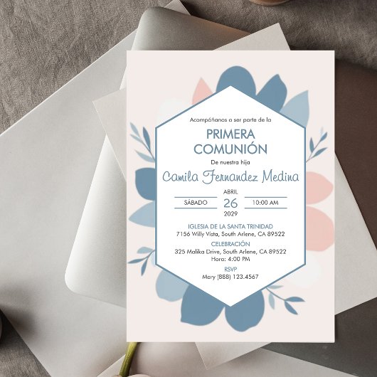 Primera Communie Blauw Verlaat Eerste Heilige Comm Kaart