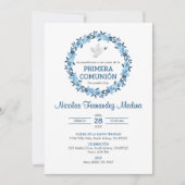 Primera Communie Blauwe Bloemen Eerste Heilige Com Kaart (Voorkant)