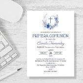 Primera Communie Blauwe Bloemen Eerste Heilige Com Kaart