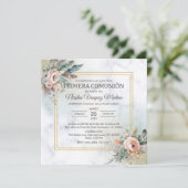 Primera Communie Boho Bloemen Jongen Eerste Commun Kaart (Staand voorkant)